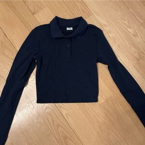 Sunday Best Navy Long Sleeve Polo Top